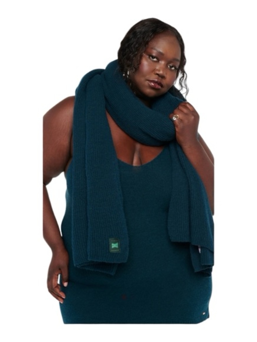 Savage X Fenty Fuzz Fit Knit  Teal Rib Knit Oversized Scarf